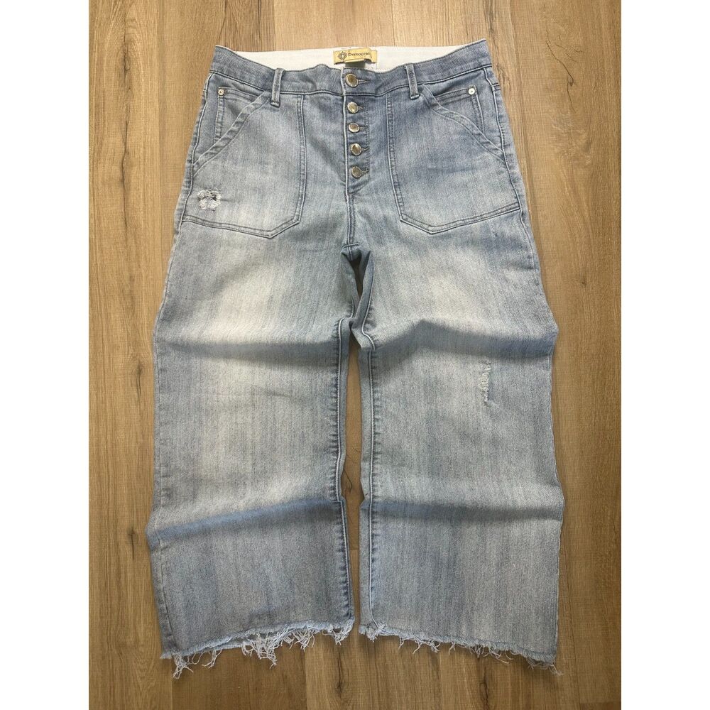 Democracy Women's 12 Light Stone Washed Frayed Cropped Wide Leg "Ab" Jeans